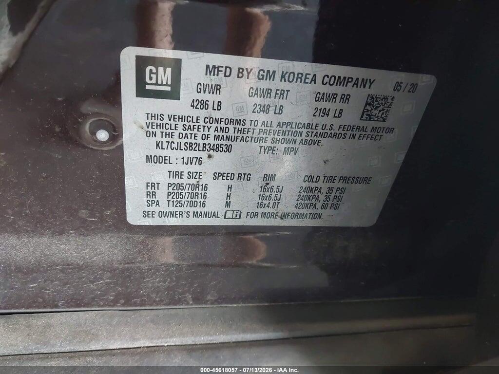 KL7CJLSB2LB348530 2020 CHEVROLET TRAX photo no. 9