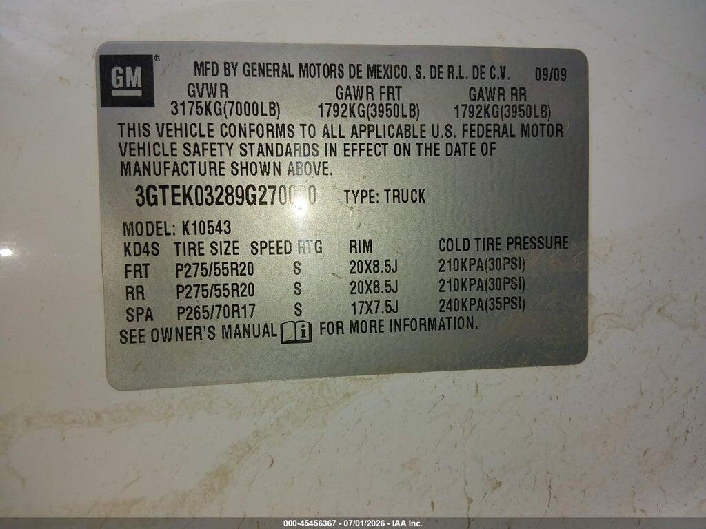 3GTEK03289G270020 2009 GMC SIERRA 1500 photo no. 9