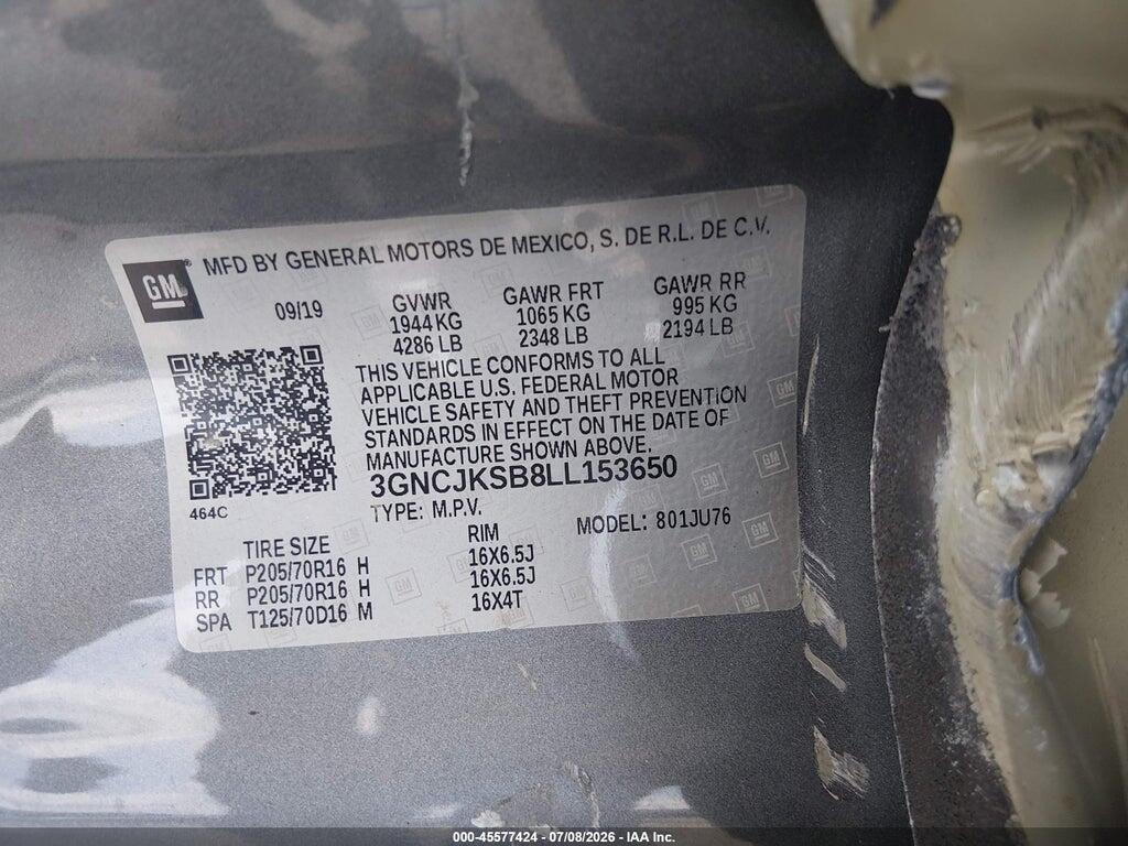 3GNCJKSB8LL153650 2020 CHEVROLET TRAX photo no. 9