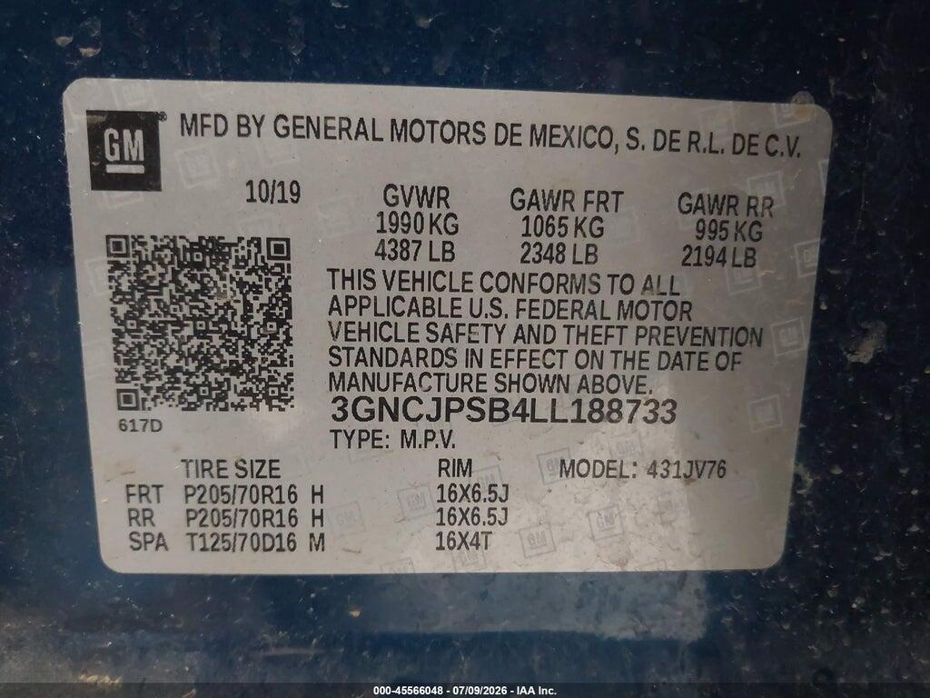 3GNCJPSB4LL188733 2020 CHEVROLET TRAX photo no. 9