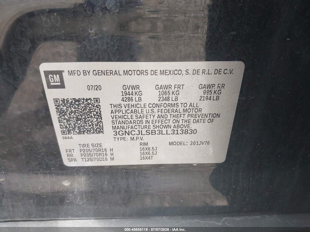 3GNCJLSB3LL313830 2020 CHEVROLET TRAX photo no. 9