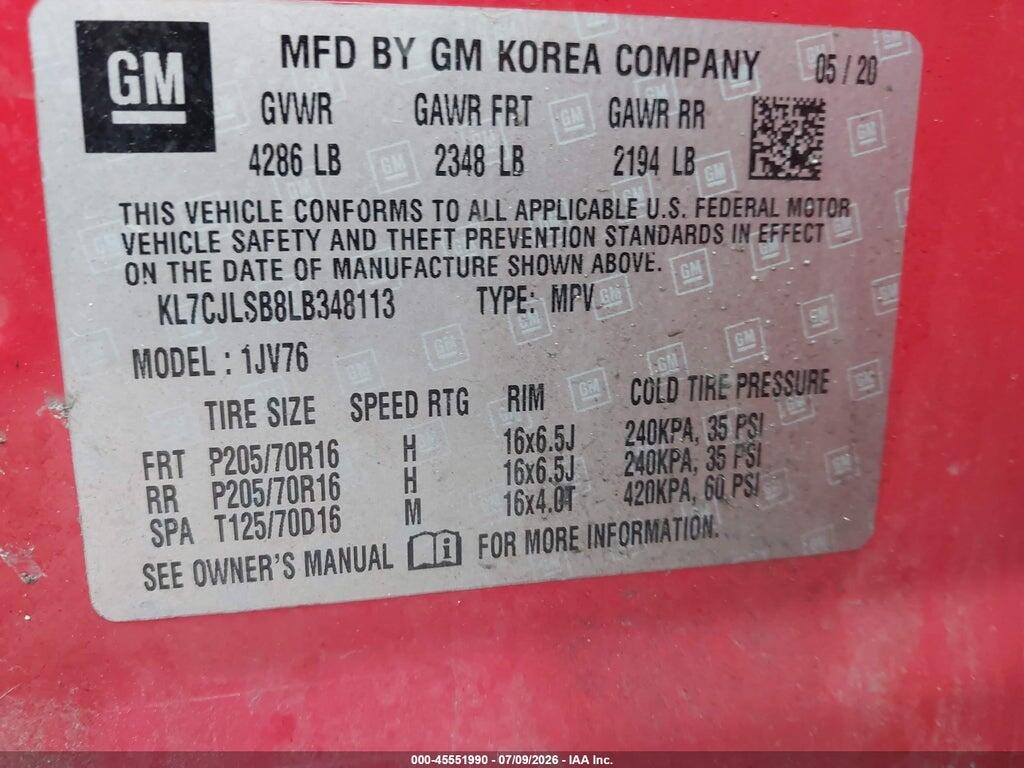 KL7CJLSB8LB348113 2020 CHEVROLET TRAX photo no. 9