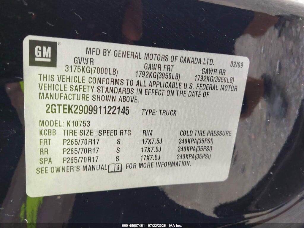 2GTEK290991122145 2009 GMC SIERRA 1500 photo no. 9