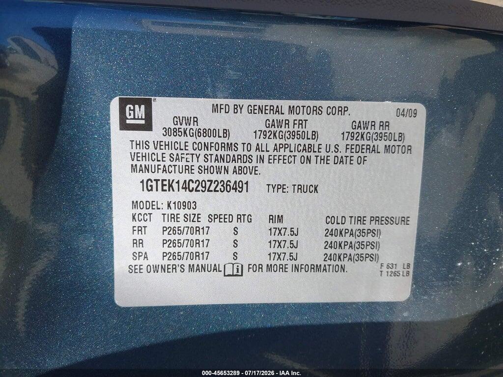 1GTEK14C29Z236491 2009 GMC SIERRA 1500 photo no. 9
