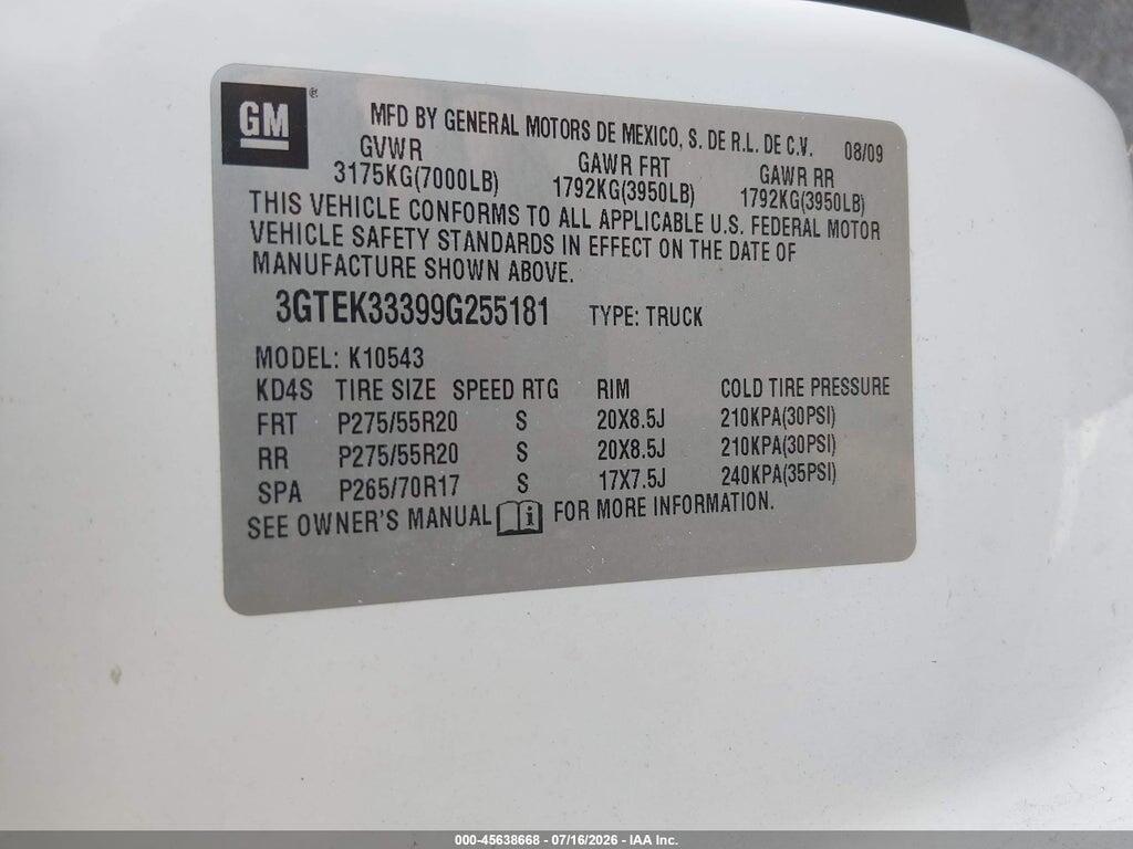 3GTEK33399G255181 2009 GMC SIERRA 1500 photo no. 9
