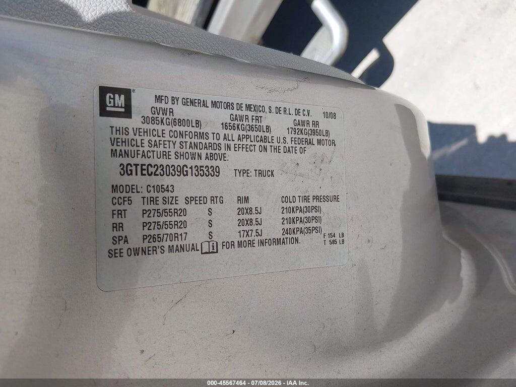 3GTEC23039G135339 2009 GMC SIERRA 1500 photo no. 8