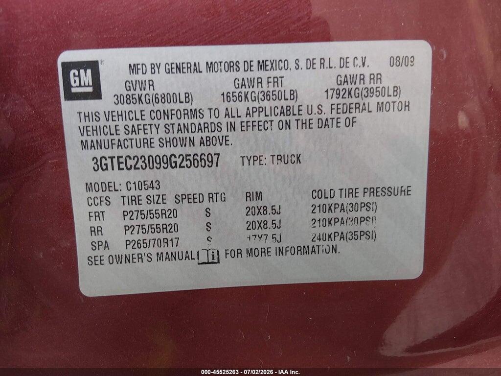 3GTEC23099G256697 2009 GMC SIERRA 1500 photo no. 9