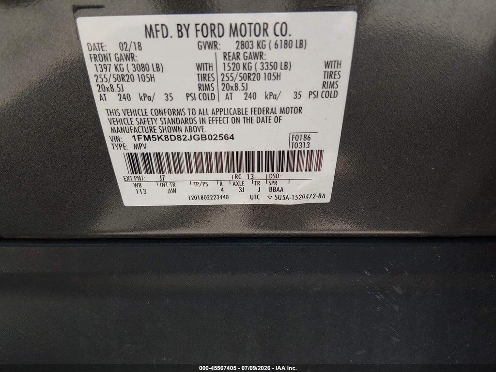 1FM5K8D82JGB02564 2018 FORD EXPLORER photo no. 9