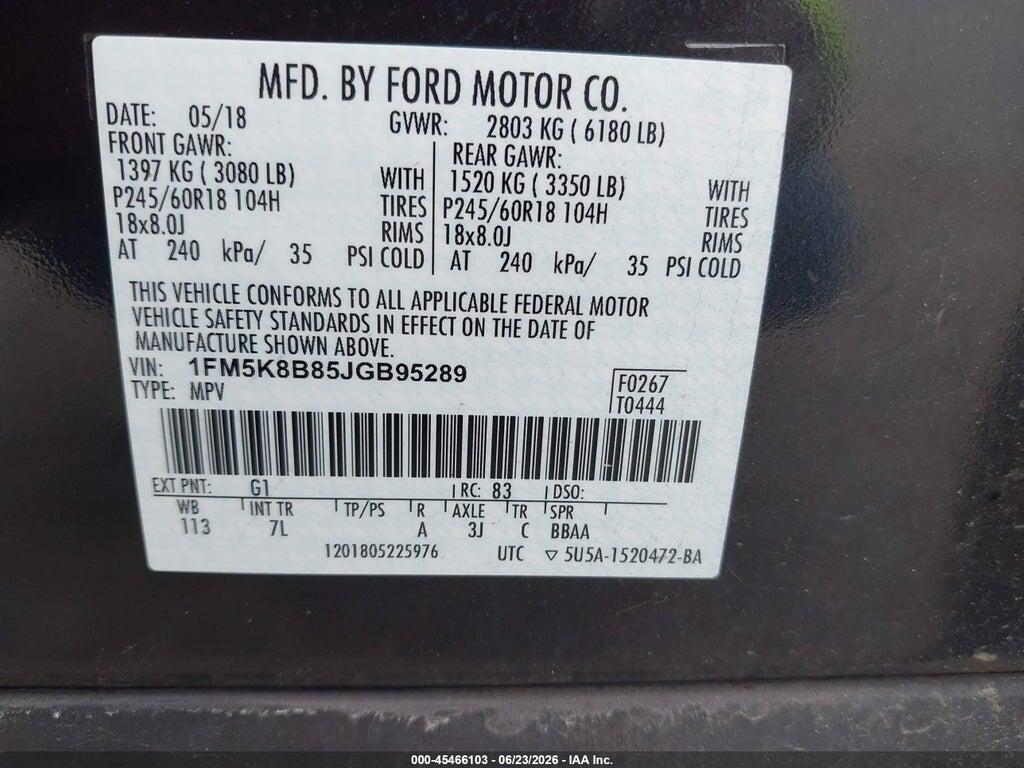 1FM5K8B85JGB95289 2018 FORD EXPLORER photo no. 9