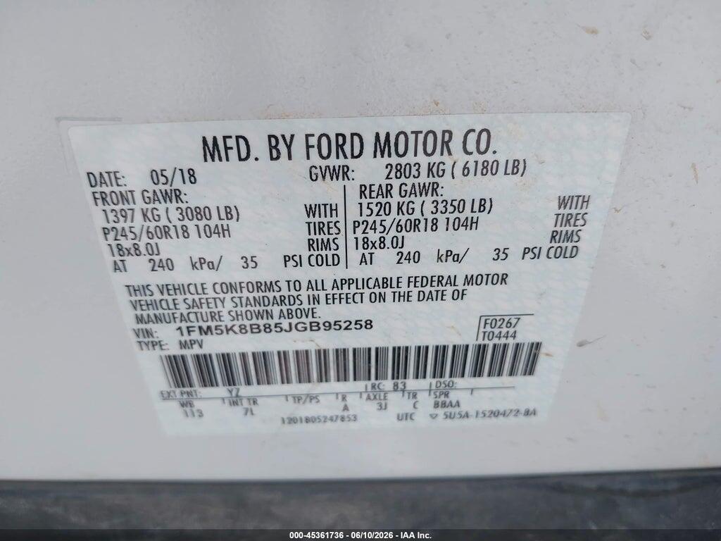 1FM5K8B85JGB95258 2018 FORD EXPLORER photo no. 9