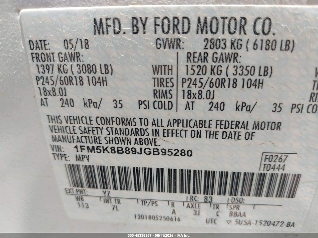 1FM5K8B89JGB95280 2018 FORD EXPLORER photo no. 9