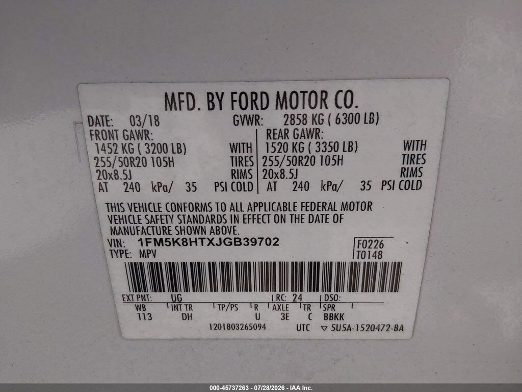 1FM5K8HTXJGB39702 2018 FORD EXPLORER photo no. 9