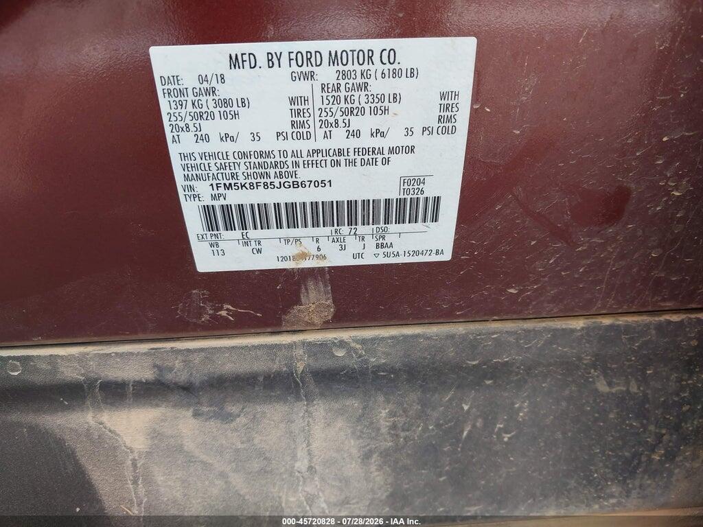 1FM5K8F85JGB67051 2018 FORD EXPLORER photo no. 9