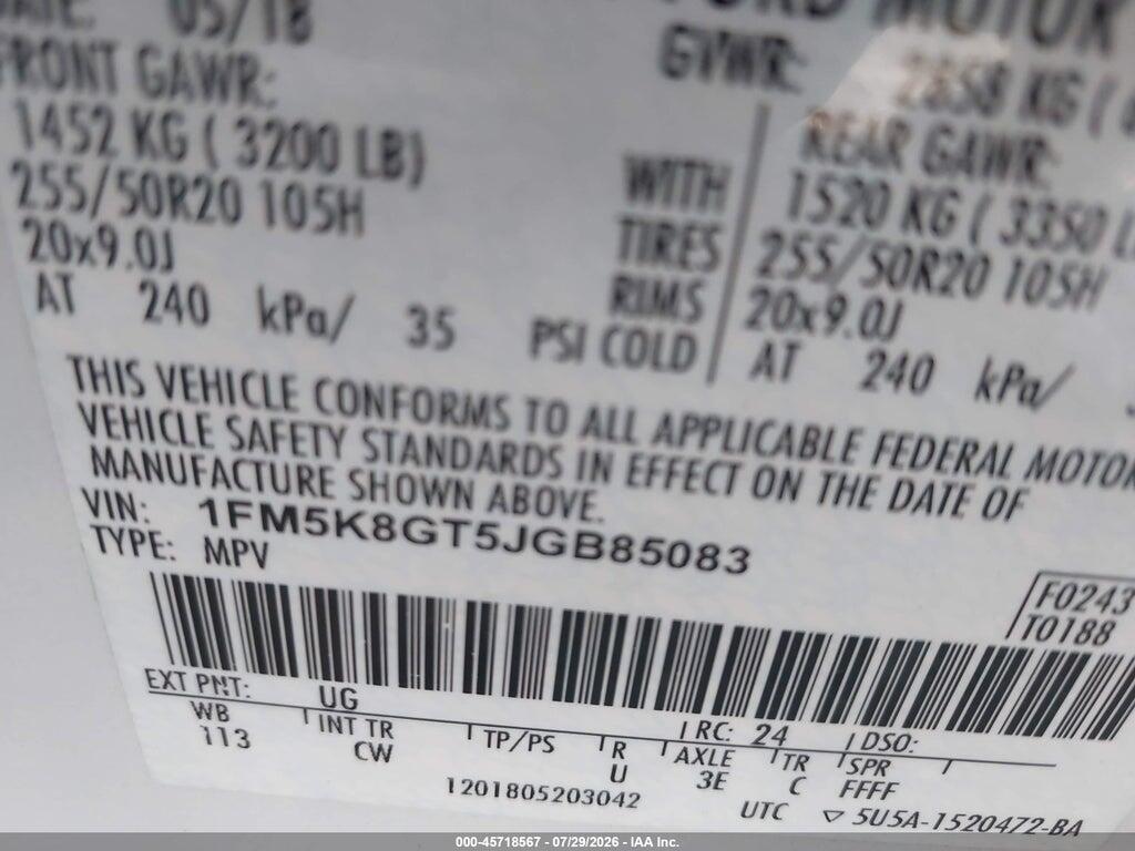 1FM5K8GT5JGB85083 2018 FORD EXPLORER photo no. 9
