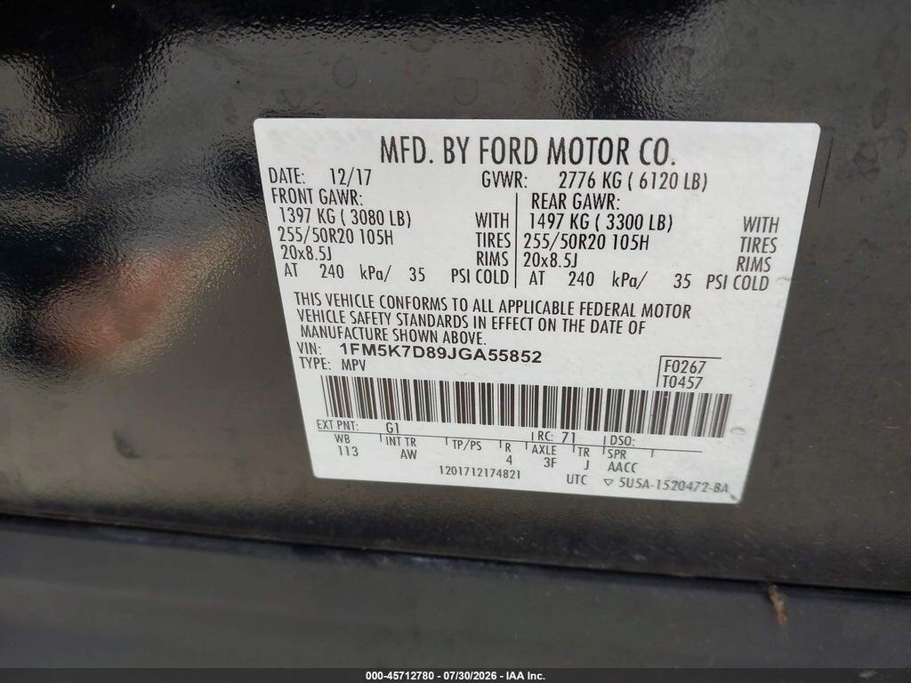 1FM5K7D89JGA55852 2018 FORD EXPLORER photo no. 9