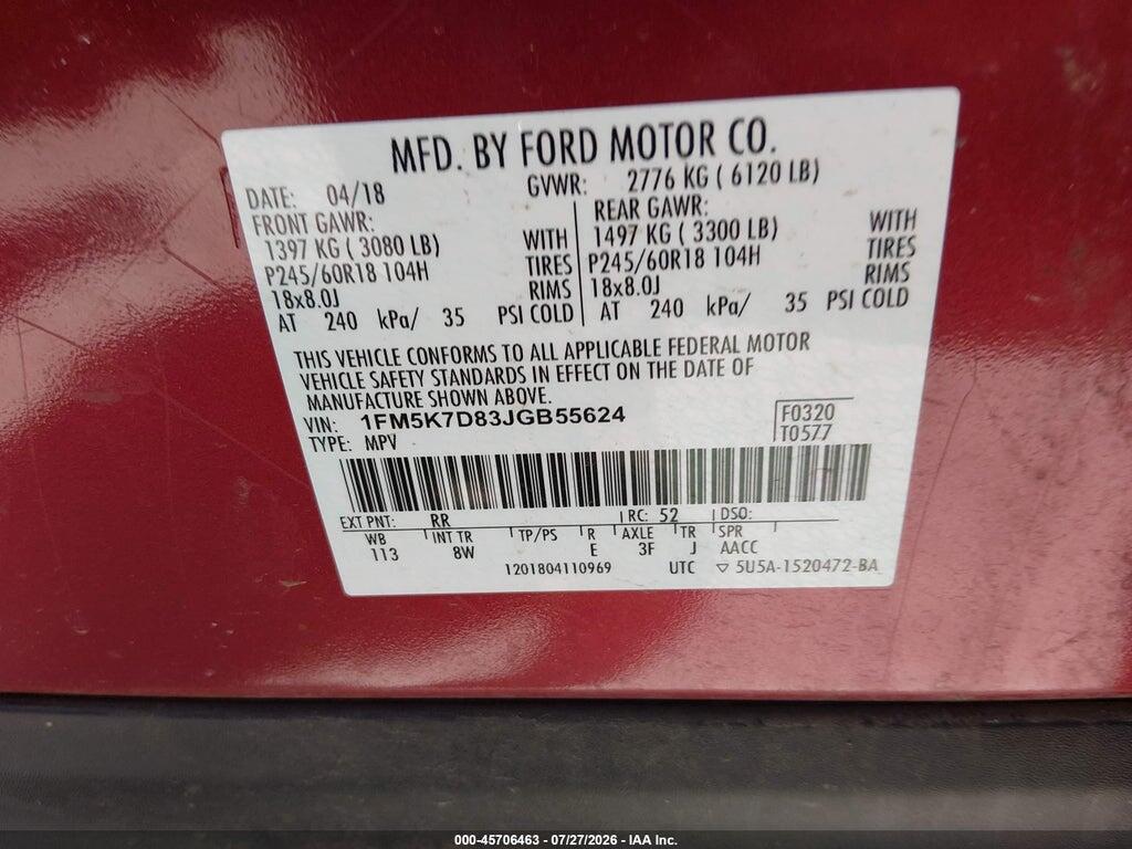 1FM5K7D83JGB55624 2018 FORD EXPLORER photo no. 9