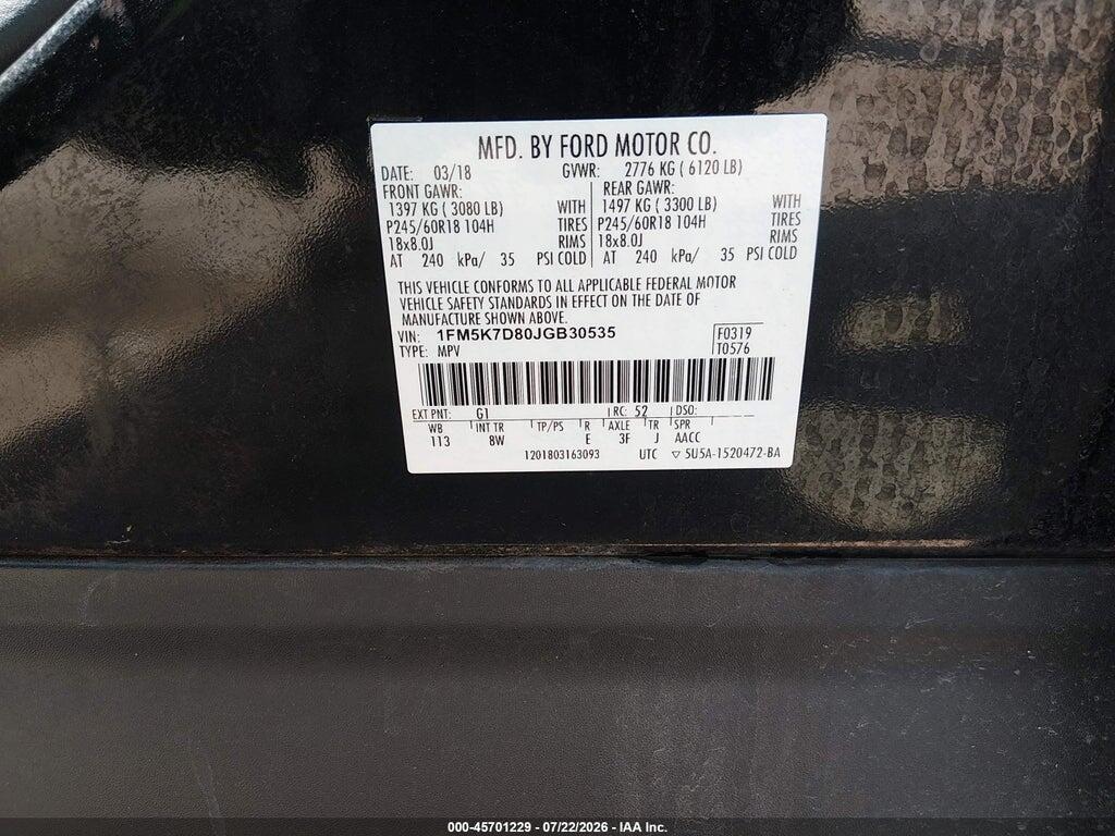 1FM5K7D80JGB30535 2018 FORD EXPLORER photo no. 9