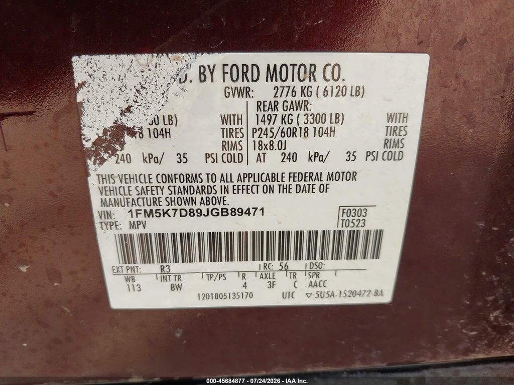 1FM5K7D89JGB89471 2018 FORD EXPLORER photo no. 9