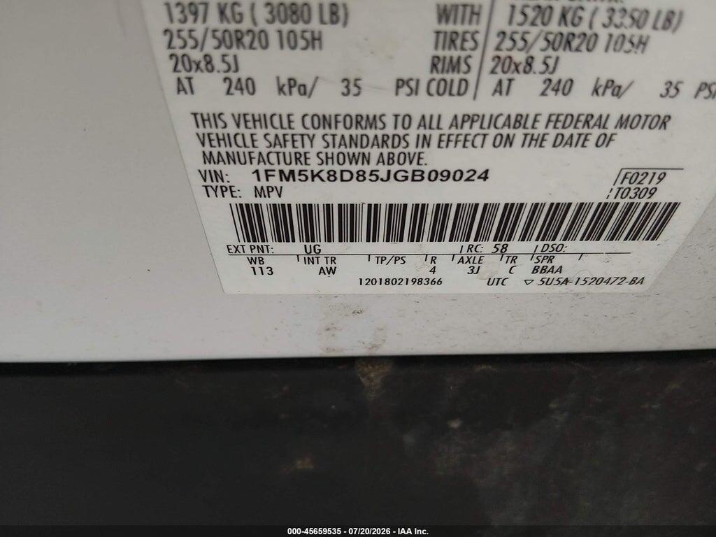1FM5K8D85JGB09024 2018 FORD EXPLORER photo no. 9