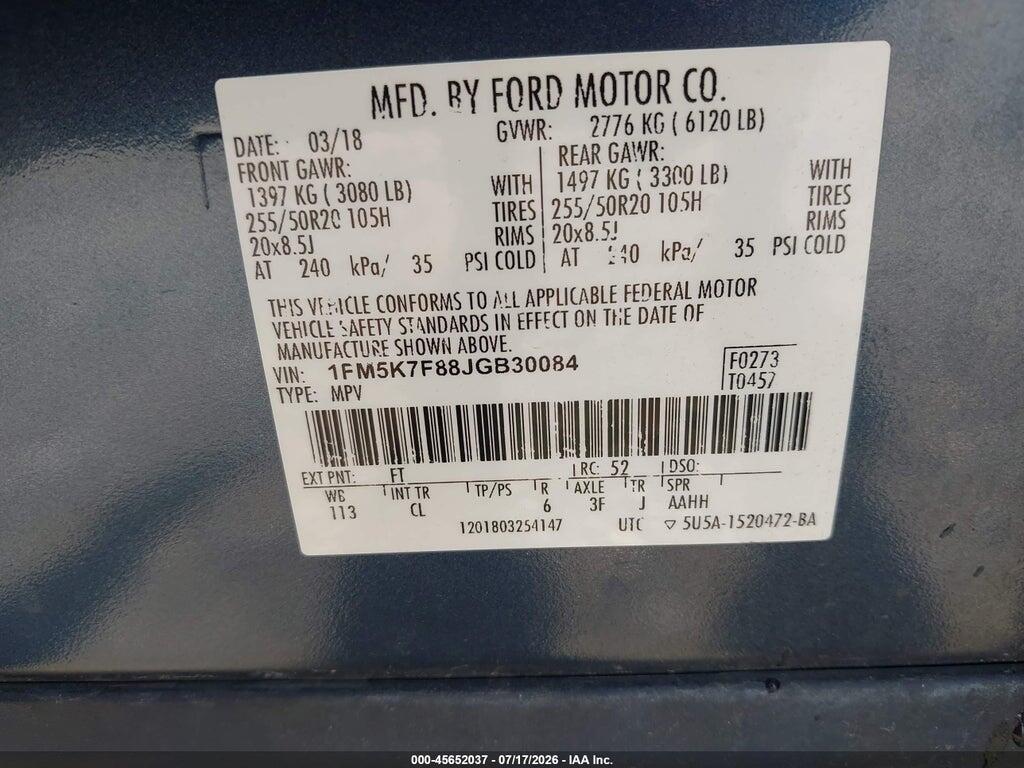 1FM5K7F88JGB30084 2018 FORD EXPLORER photo no. 9