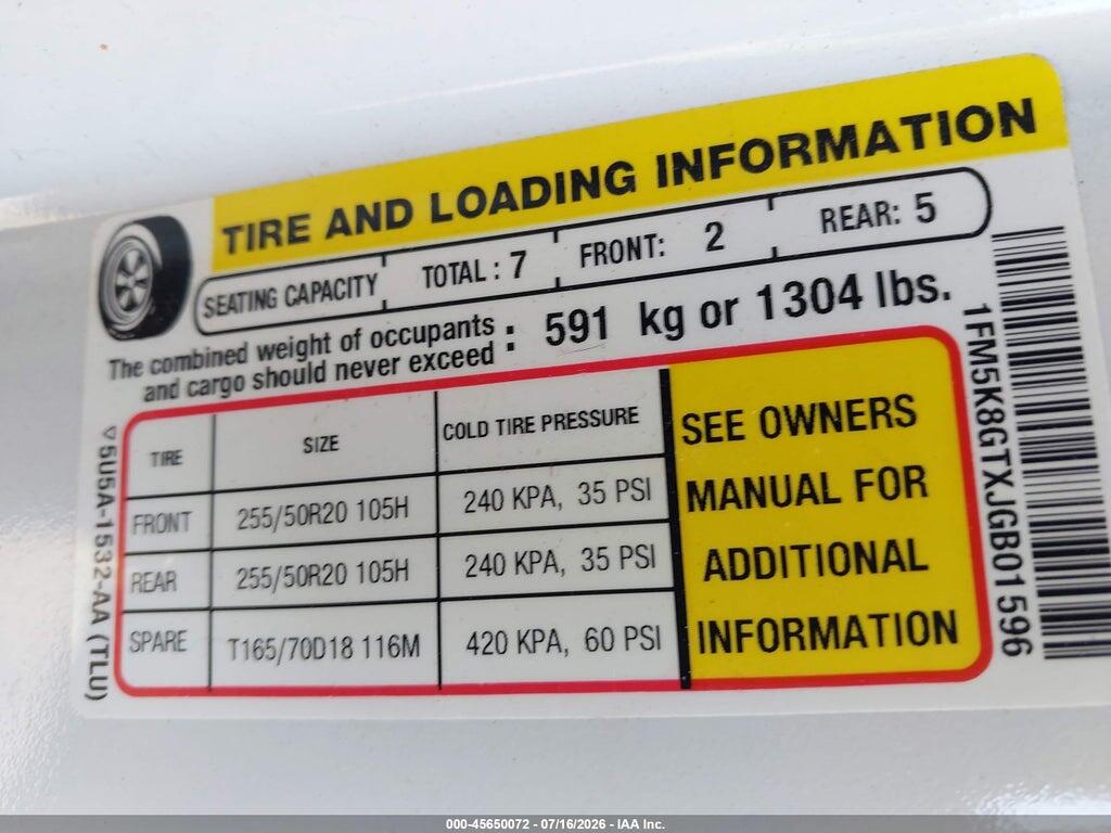 1FM5K8GTXJGB01596 2018 FORD EXPLORER photo no. 9