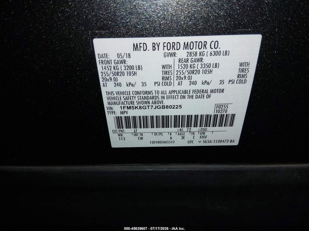 1FM5K8GT7JGB80225 2018 FORD EXPLORER photo no. 9