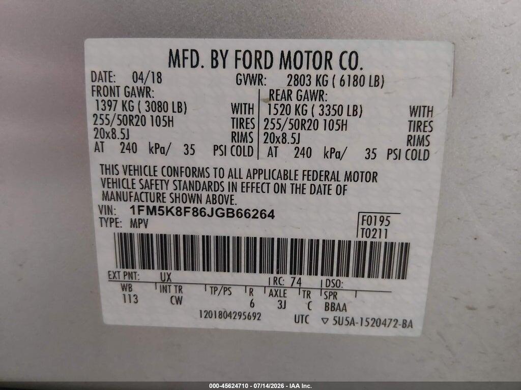 1FM5K8F86JGB66264 2018 FORD EXPLORER photo no. 9