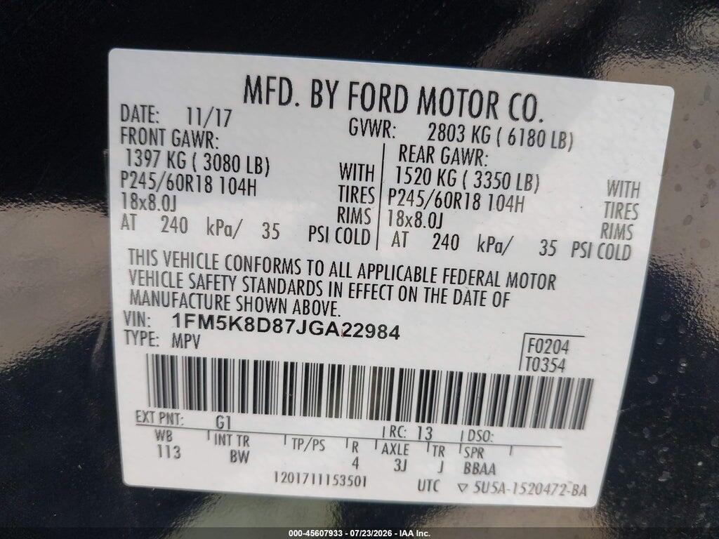 1FM5K8D87JGA22984 2018 FORD EXPLORER photo no. 9
