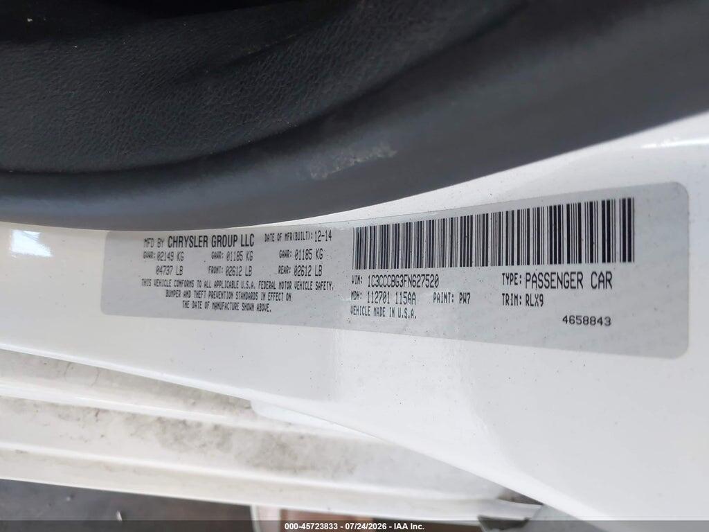 1C3CCCBG3FN627520 2015 CHRYSLER 200 photo no. 9