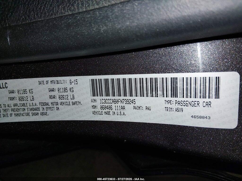 1C3CCCAB0FN739245 2015 CHRYSLER 200 photo no. 9