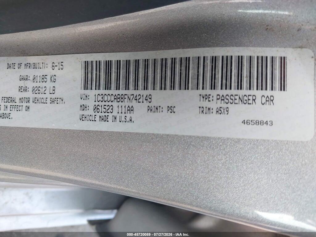 1C3CCCAB8FN742149 2015 CHRYSLER 200 photo no. 9