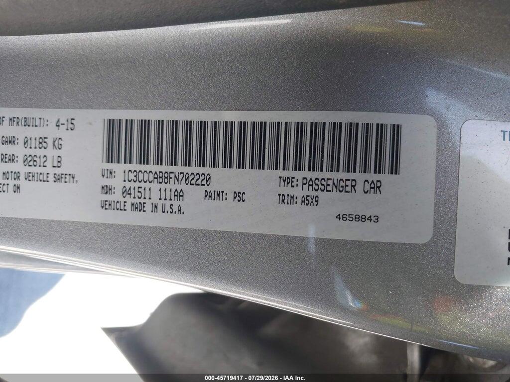 1C3CCCAB8FN702220 2015 CHRYSLER 200 photo no. 9