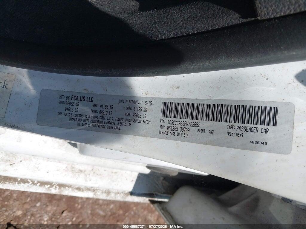 1C3CCCAB5FN722652 2015 CHRYSLER 200 photo no. 9