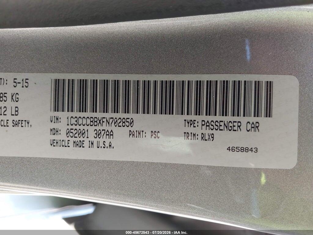 1C3CCCBBXFN702850 2015 CHRYSLER 200 photo no. 9