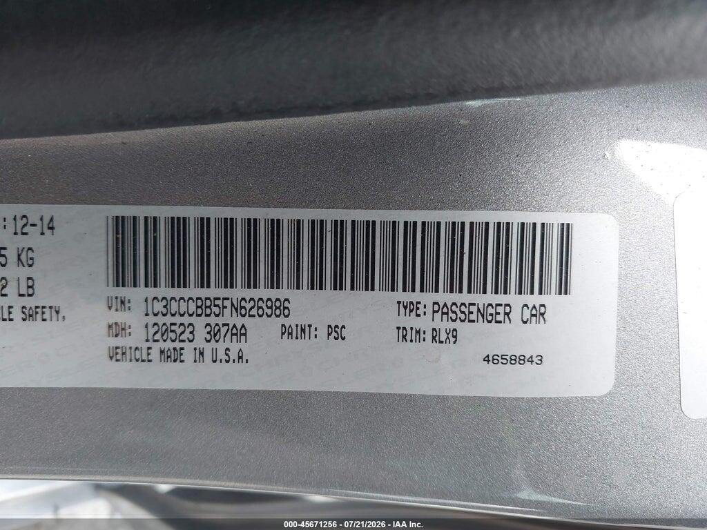 1C3CCCBB5FN626986 2015 CHRYSLER 200 photo no. 9