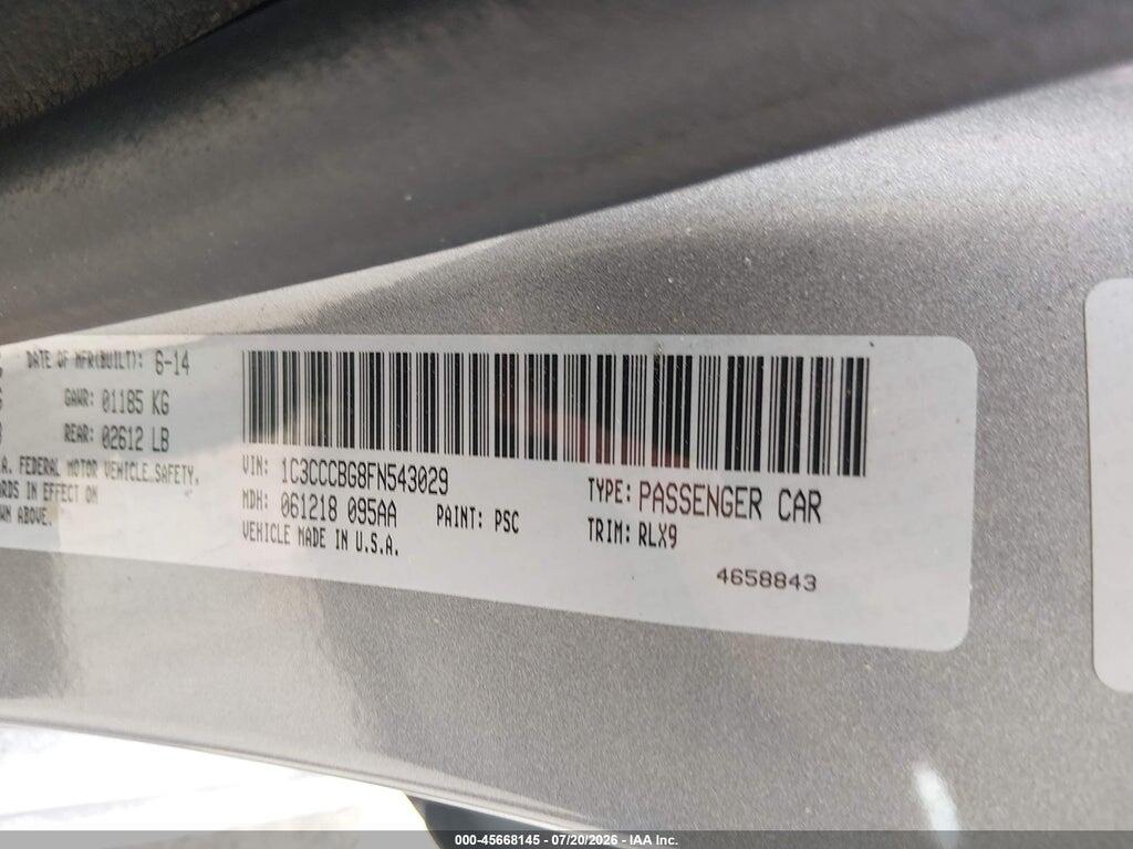 1C3CCCBG8FN543029 2015 CHRYSLER 200 photo no. 9