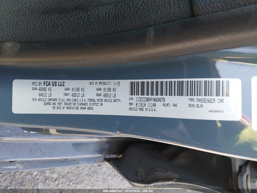 1C3CCCBBXFN660678 2015 CHRYSLER 200 photo no. 9