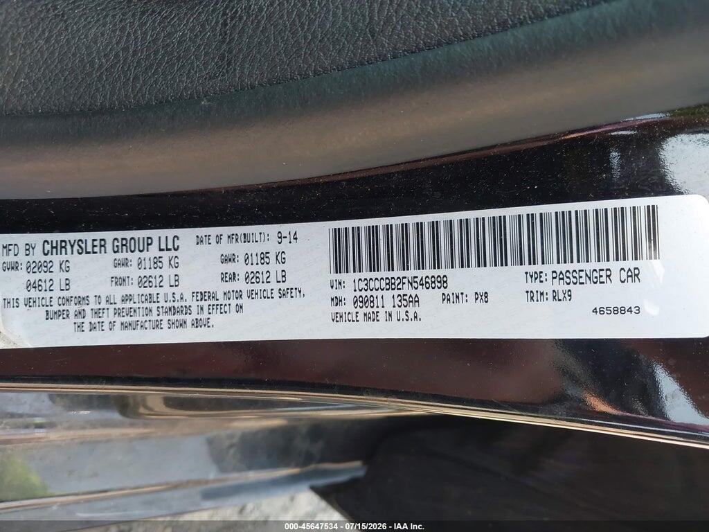 1C3CCCBB2FN546898 2015 CHRYSLER 200 photo no. 9