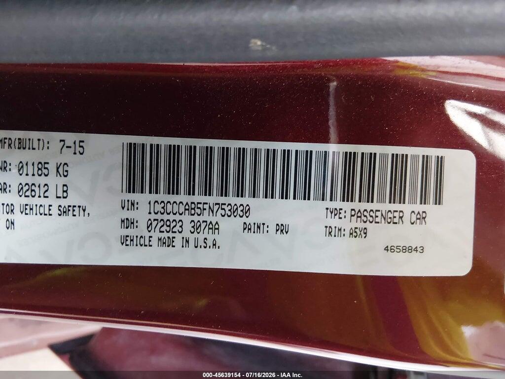 1C3CCCAB5FN753030 2015 CHRYSLER 200 photo no. 9
