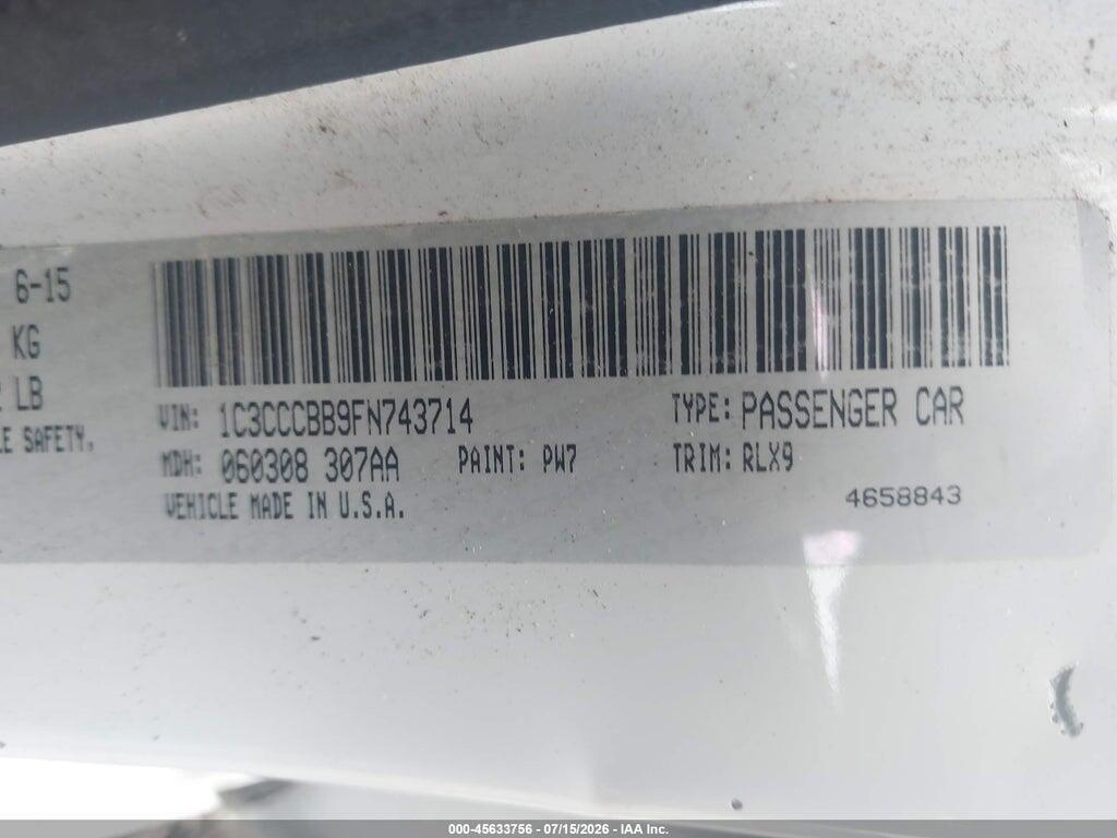 1C3CCCBB9FN743714 2015 CHRYSLER 200 photo no. 9