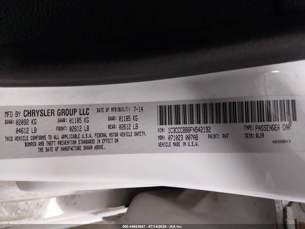 1C3CCCBB8FN542192 2015 CHRYSLER 200 photo no. 9