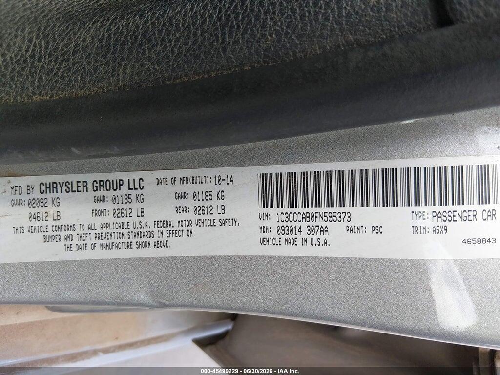 1C3CCCAB0FN595373 2015 CHRYSLER 200 photo no. 9