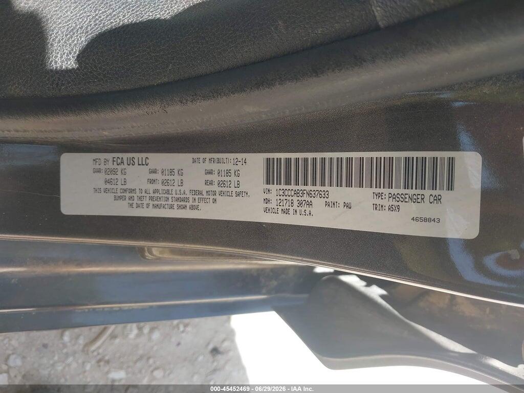 1C3CCCAB3FN637633 2015 CHRYSLER 200 photo no. 9