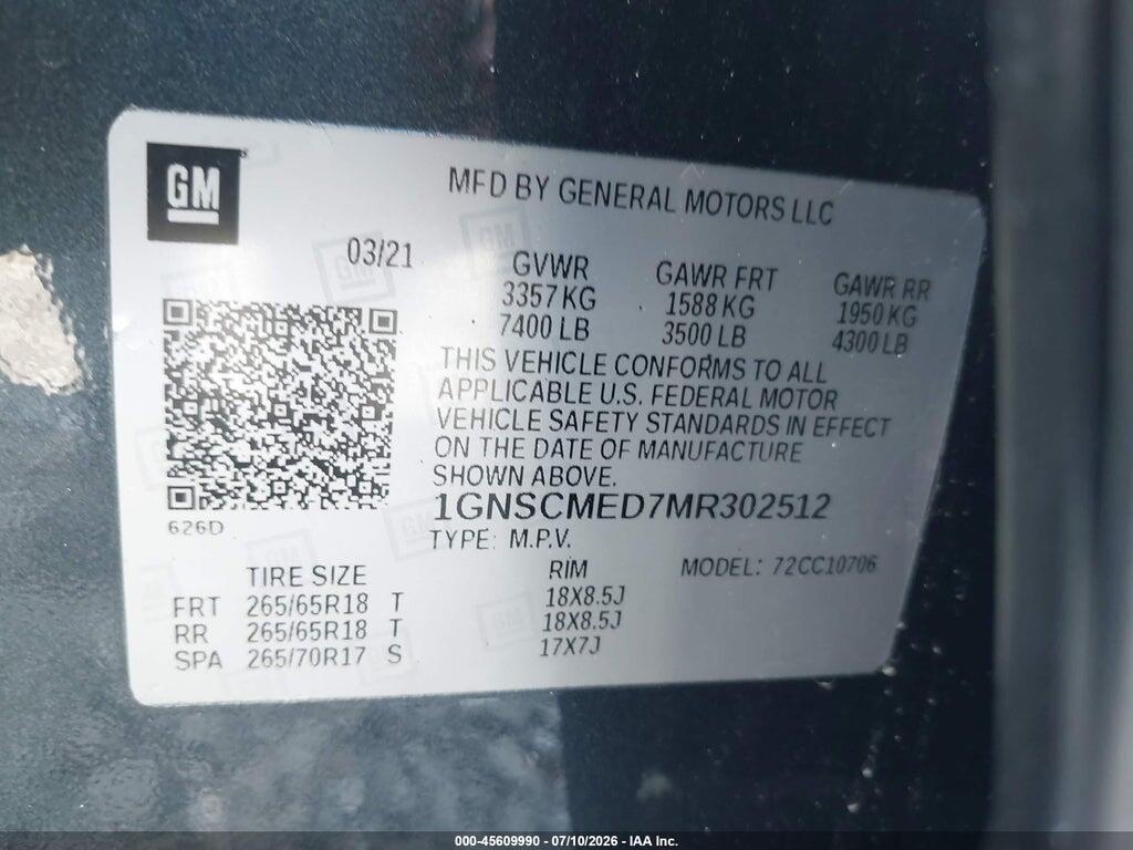 1GNSCMED7MR302512 2021 CHEVROLET TAHOE photo no. 9
