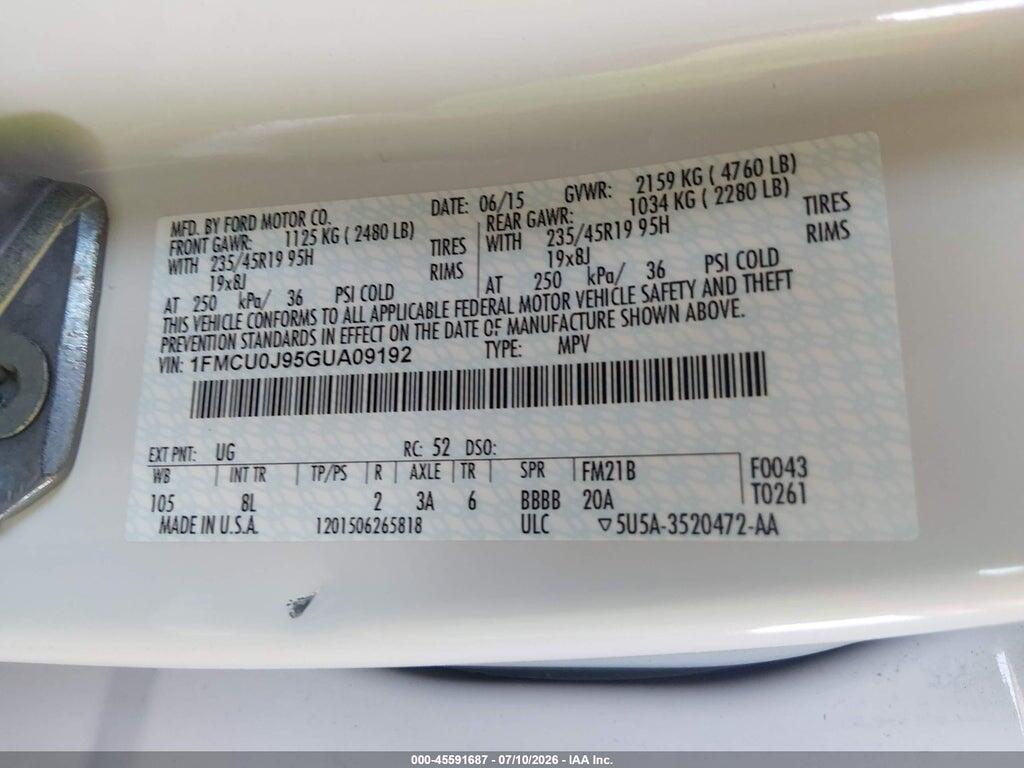 1FMCU0J95GUA09192 2016 FORD ESCAPE photo no. 9