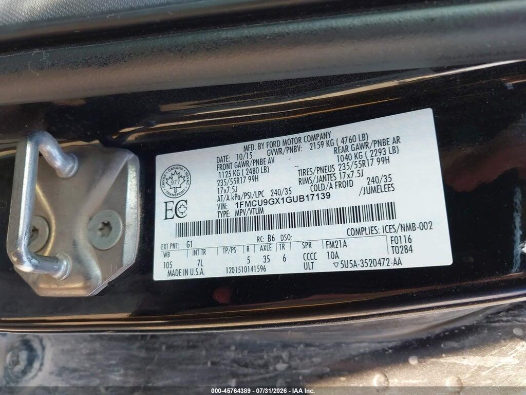 1FMCU9GX1GUB17139 2016 FORD ESCAPE photo no. 9