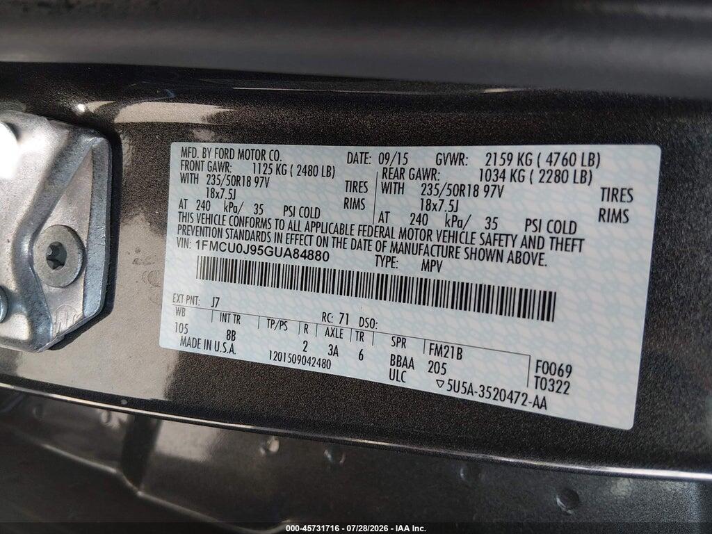 1FMCU0J95GUA84880 2016 FORD ESCAPE photo no. 9