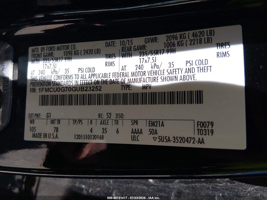 1FMCU0G70GUB23252 2016 FORD ESCAPE photo no. 9
