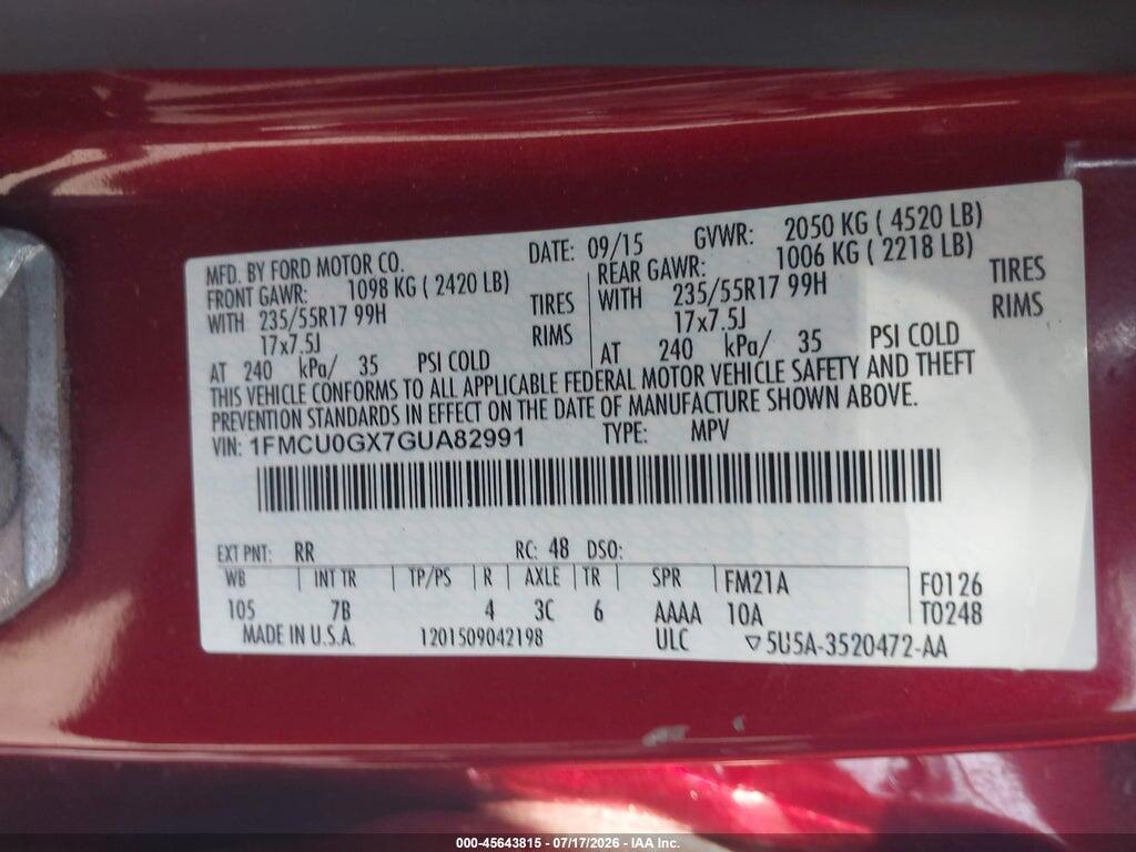 1FMCU0GX7GUA82991 2016 FORD ESCAPE photo no. 9