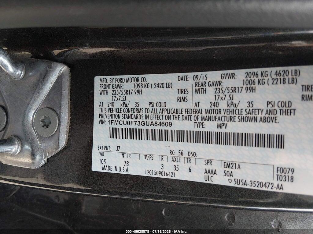 1FMCU0F73GUA84609 2016 FORD ESCAPE photo no. 9